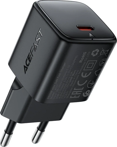 Мережевий зарядний пристрій ACEFAST A117 PD20W mini GaN USB-C fast charger Black - изображение 2