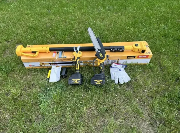 Садовый набор 3в1 DeWalt 48 В 6 А·ч мини пила DCM155HN 20 см аккумуляторный секатор DCMPP540P1 Digital 35 мм высоторез телескопический 2.6 м бесщеточный цепной для обрезки деревьев веток кустов ухода за садом - изображение 6