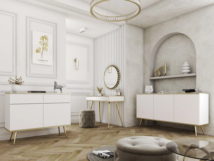 Комод Perfect Home Оро/Oro KSZ107 2-дверний з 2 ящиками та золотими ніжками Білий - зображення 4