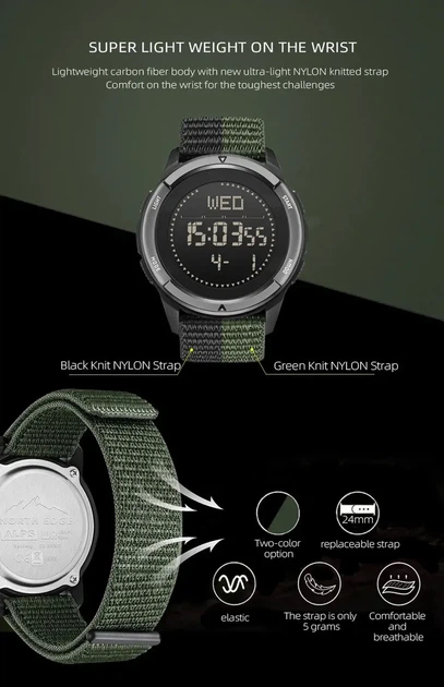 Тактичний годинник North Edge ALPS Green з компасом водонепроникний - зображення 6