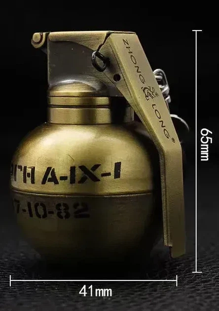 Запальничка граната РГН Zhong Long HL-529 — турбо запальничка Jet Flame з гострим полум'ям military style Золотистий - зображення 2