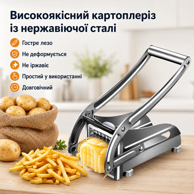 Ручна картоплерізка для картоплі фрі з 2 змінними ножами 9 та 12 мм PC-24 - зображення 2