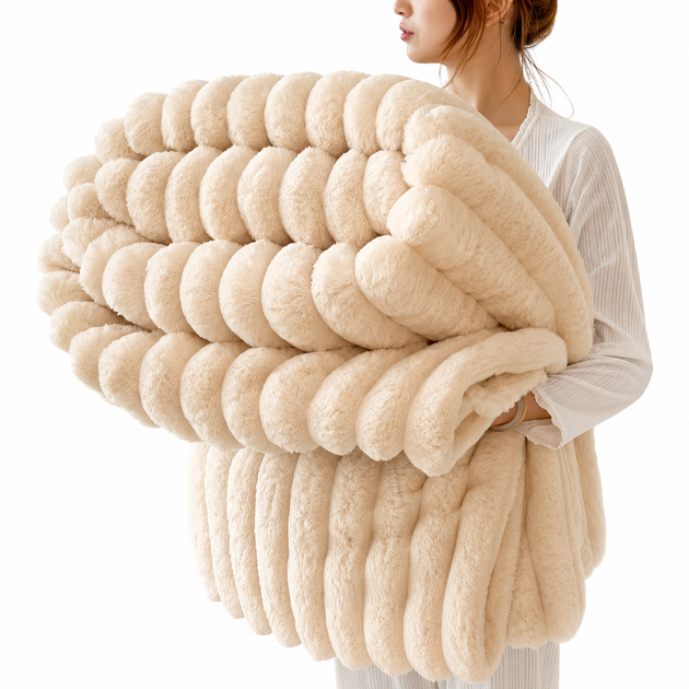 Плед Coral Fleece CF-18 Рельєфні смуги 180×200 см Beige (3_08637) - Фото 2 Плед Coral Fleece CF-18 Рельєфні смуги 180×200 см Beige (3_08637) - зображення 2