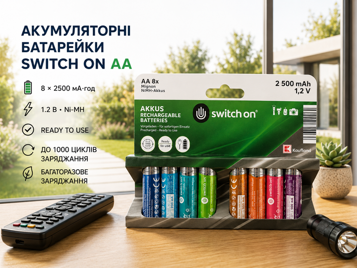 Акумуляторні батареї Switch ON Ni-MH HR6 АА 8шт 2500 mAh (R4770131820250) - Фото 1 Акумуляторні батареї Switch ON Ni-MH HR6 АА 8шт 2500 mAh (R4770131820250) - изображение 1