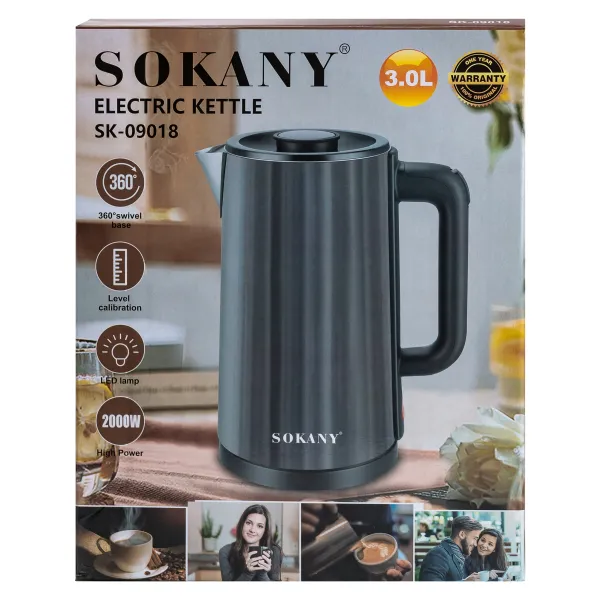 Електрочайник дисковий 3 л, шоколад(SK-09018G)(Sokany) - Фото 7 Електрочайник дисковий 3 л, шоколад(SK-09018G)(Sokany) - изображение 7