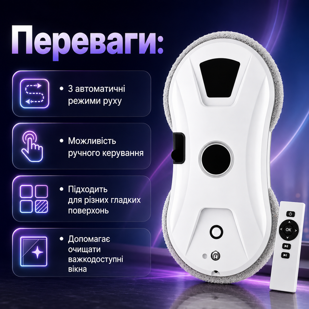 Робот для мытья окон 80 Вт с пультом Автоматический стеклоочиститель зеркал и плитки Электрический мойщик гладких поверхностей - Фото 2 Робот для мытья окон 80 Вт с пультом Автоматический стеклоочиститель зеркал и плитки Электрический мойщик гладких поверхностей - изображение 2