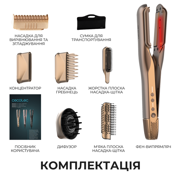 Стайлер-выпрямитель CECOTEC AirLisse 6in1 iTwerk Champagne - изображение 11