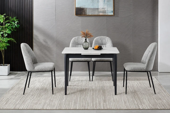 Стол обеденный раскладной TALLINN CERAMIC 90(120)*70 белый / черный каркас Intarsio - Фото 4 Стол обеденный раскладной TALLINN CERAMIC 90(120)*70 белый / черный каркас Intarsio - изображение 4