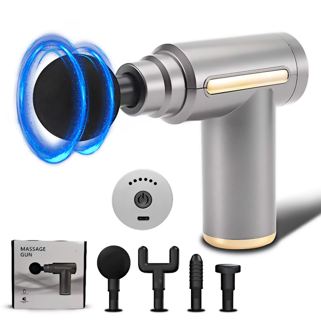 Портативный перкуссионный массажер (массажный пистолет) для тела со встроенным искусственным интеллектом - серый - изображение 5
