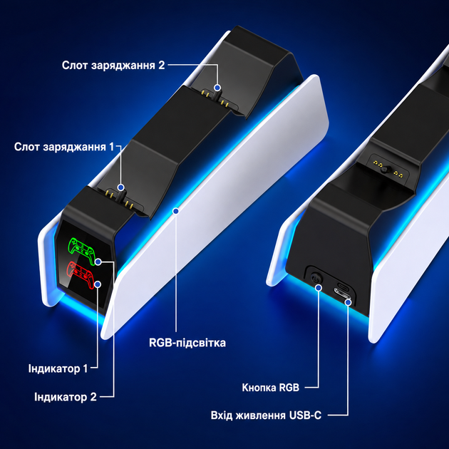 Зарядка для джойстиков PS5 с функциями Зарядное для джойстиков ps5 Зарядка для геймпадов PS5 Зарядная станция для джойстиков PS5 док станция пс5 подставка под джойстики ps5 - изображение 7