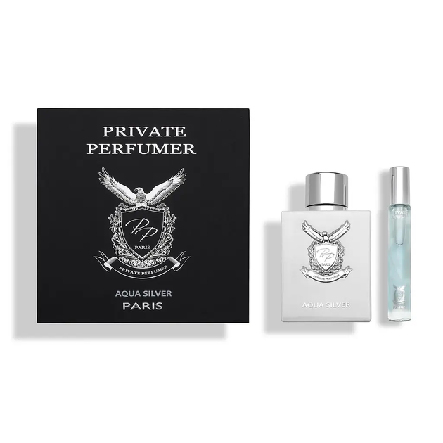 Набор мужской парфюмерии Parfums Parour Private Perfumer Aqua Silver - 100 ml edp + 10 ml travel spray - Фото 1 Набор мужской парфюмерии Parfums Parour Private Perfumer Aqua Silver - 100 ml edp + 10 ml travel spray - изображение 1