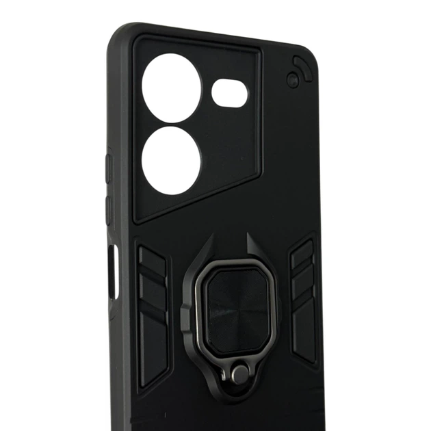 Чехол противоударный с кольцом для Tecno Pova 5 / LH7n черный (защита камеры, подставка) - Фото 4 Чехол противоударный с кольцом для Tecno Pova 5 / LH7n черный (защита камеры, подставка) - изображение 4