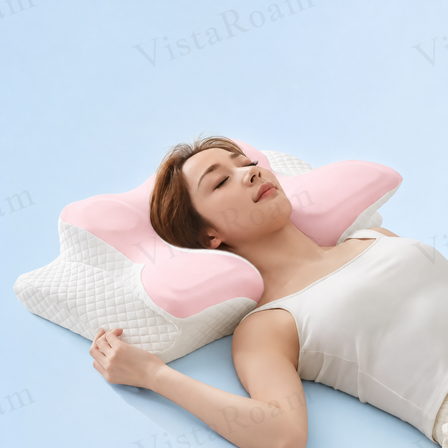 Ортопедическая подушка для шеи с эффектом памяти, анатомическая форма бабочка 62х41х13 розовая-белая 1300гр KT8001204 - Фото 6 Ортопедическая подушка для шеи с эффектом памяти, анатомическая форма бабочка 62х41х13 розовая-белая 1300гр KT8001204 - изображение 6