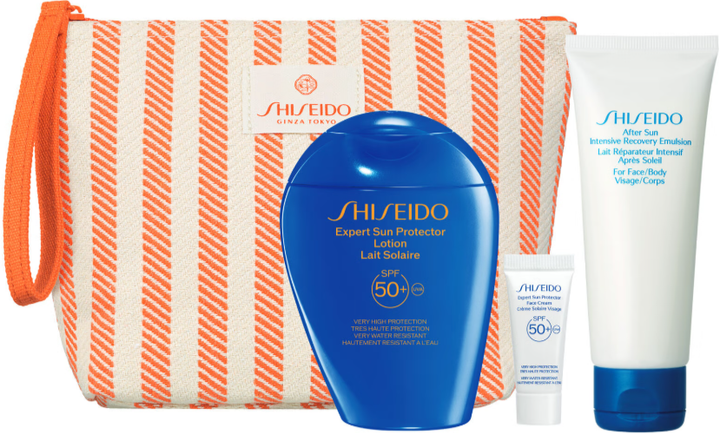 Zestaw kosmetyków przeciwsłonecznych Shiseido Sun Protection Balsam SPF 50+ 150 ml + Krem do twarzy SPF 50+ 5 ml + Emulsja po opalaniu 75 ml + Kosmetyczka (3423222147648) - Zdjęcie 1 Zestaw kosmetyków przeciwsłonecznych Shiseido Sun Protection Balsam SPF 50+ 150 ml + Krem do twarzy SPF 50+ 5 ml + Emulsja po opalaniu 75 ml + Kosmetyczka (3423222147648) - obraz 1