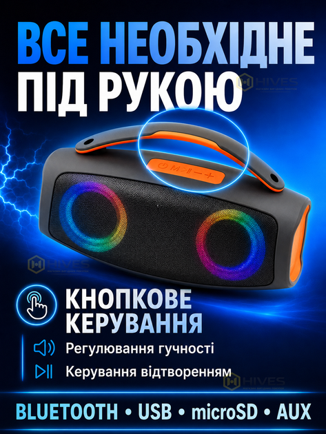 Портативная Bluetooth-колонка 10 Вт с LED-подсветкой, USB, TF/microSD, AUX 3,5 мм и подзарядкой USB Type-C для дома, поездок и отдыха - изображение 5