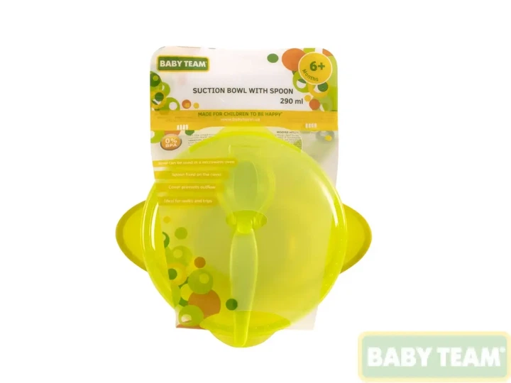 Тарелка на присоске с крышкой и ложкой зеленая Baby team 290 мл 6+ арт 6002 - Фото 3 Тарелка на присоске с крышкой и ложкой зеленая Baby team 290 мл 6+ арт 6002 - изображение 3