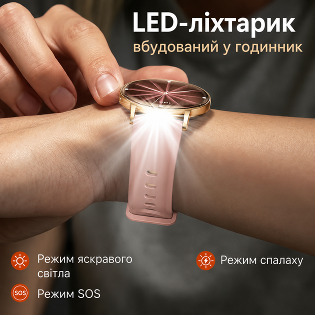 Смарт-часы ELVIRA Ultra Slim ультратонкие 5,93 мм со светодиодным фонариком, мониторингом здоровья и звонками, 2 ремешка в комплекте - изображение 4