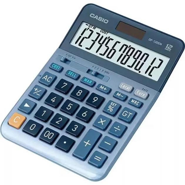 Калькулятор Casio DF-120EM-W-EP, блакитний (CALC-CAS-DF-120EM-W) - Фото 1 Калькулятор Casio DF-120EM-W-EP, блакитний (CALC-CAS-DF-120EM-W) - зображення 1