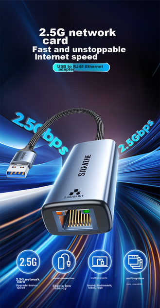 Сетевой адаптер SAMZHE UG25 / USB / 2.5 Гбит/с Ethernet - изображение 3