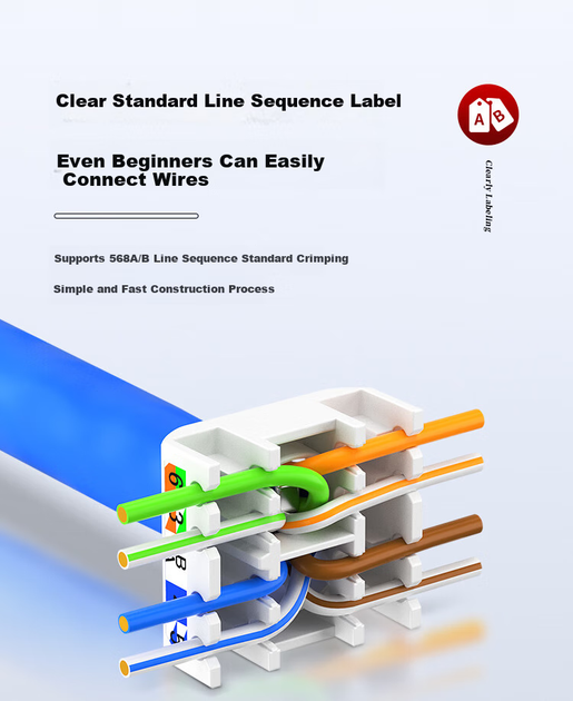 Модуль AMPCOM AMC6A228WT Keystone RJ-45 UTP Cat 6a безінструментальний на 2 порти Золотисто-білий - Фото 11 Модуль AMPCOM AMC6A228WT Keystone RJ-45 UTP Cat 6a безінструментальний на 2 порти Золотисто-білий - зображення 11