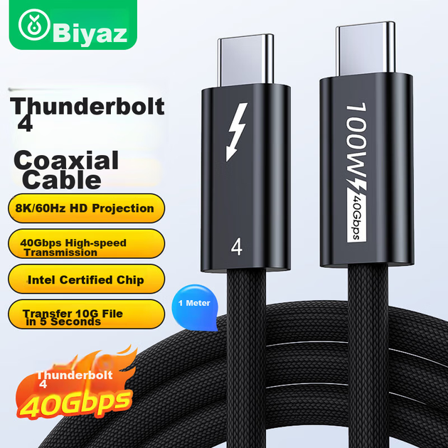 Кабель Biaze ZH232 Thunderbolt 4 Type-C - Thunderbolt 4 Type-C 40 Гбит/с 8K 60 Гц 100 Вт 1 м - изображение 2