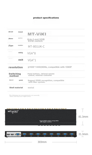 KVM-перемикач MT-Viki MT-801UK 8-портовий VGA - зображення 11