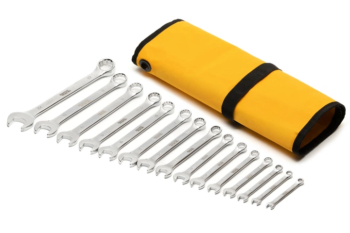 Ключі комбіновані MASTERTOOL SATIN FINISH набір 15 шт (6–19/22 мм) CrV DIN 3113 у чохлі 71-2116 - Фото 2 Ключі комбіновані MASTERTOOL SATIN FINISH набір 15 шт (6–19/22 мм) CrV DIN 3113 у чохлі 71-2116 - зображення 2