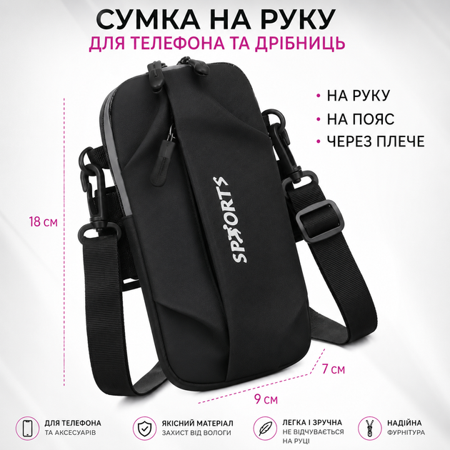 Сумка для смартфона на руку черная 03 - изображение 2