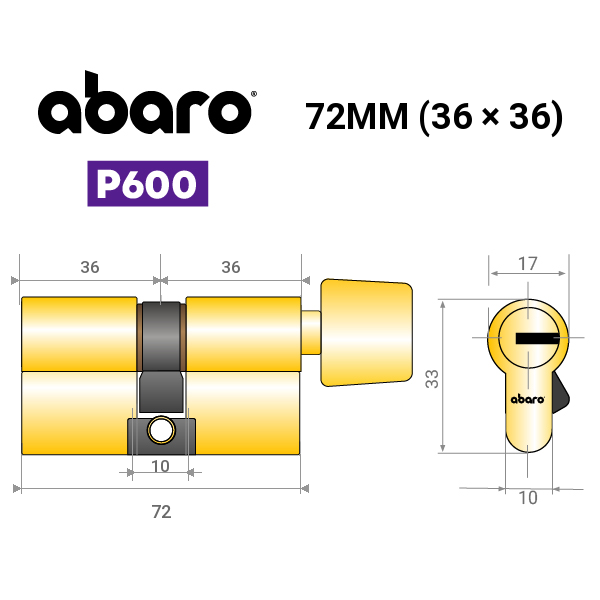 Цилиндр ABARO P600 (модульный) 72T (36*36T) G латунь полированная 5 ключей - изображение 17