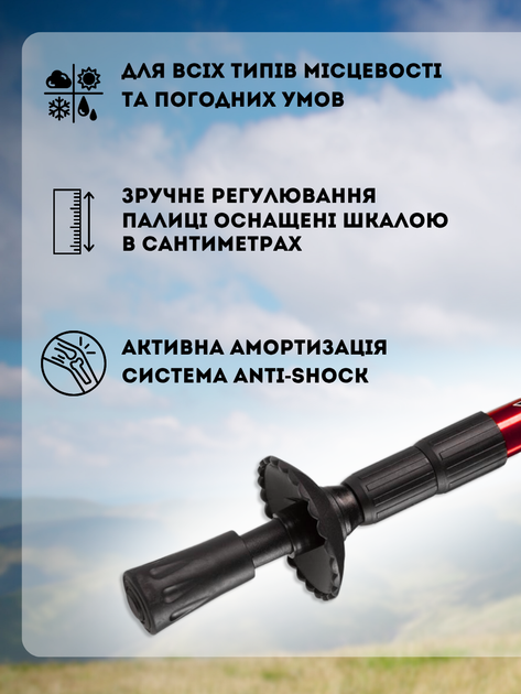 Палиці для скандинавської ходьби палки трекінгові туристичні для гір спортивного трекінгу прогулянки походу туризму хайкінг літніх людей похилого віку спортсменів пенсіонерів з регулюванням довжини палички телескопічні накінечниками ТБ0260 Hechpro - зображення 3