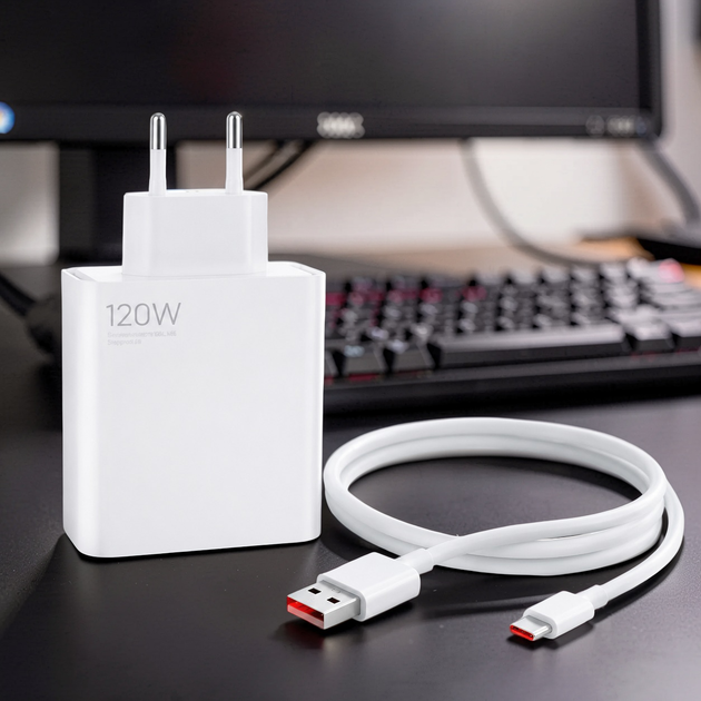Сетевое зарядное устройство USB Type-A с маркировкой 120W, быстрой зарядкой QC 3.0 и кабелем, белый - изображение 7