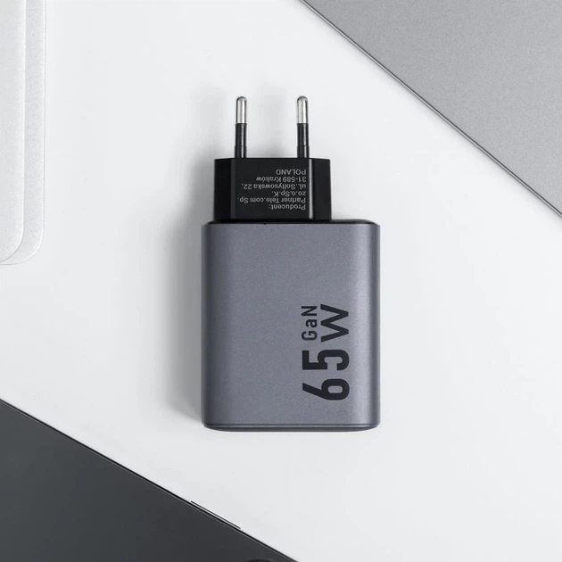 Сетевое зарядное устройство Forcell F-Energy GaN 2 x USB C + USB A QC4.0 PD 4A 65W Grey (5903396231452) - изображение 2