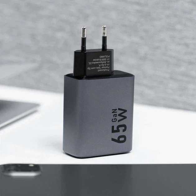 Сетевое зарядное устройство Forcell F-Energy GaN 2 x USB C + USB A QC4.0 PD 4A 65W Grey (5903396231452) - изображение 5