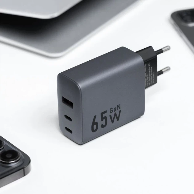 Сетевое зарядное устройство Forcell F-Energy GaN 2 x USB C + USB A QC4.0 PD 4A 65W Grey (5903396231452) - изображение 6