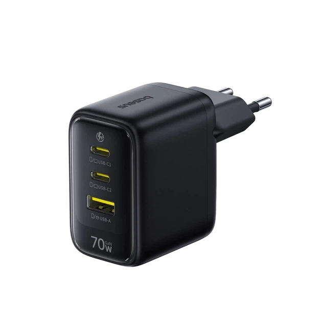 Сетевое зарядное устройство Baseus EnerFill FE22 70W 2x USB-C + USB-A Black (6942521209712) - Фото 1 Сетевое зарядное устройство Baseus EnerFill FE22 70W 2x USB-C + USB-A Black (6942521209712) - изображение 1