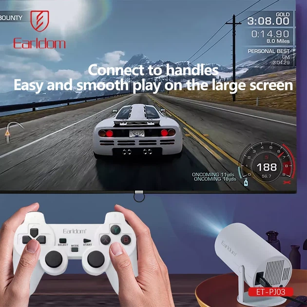 Смарт Игровой Проектор Earldom ET-PJ03 White + 2 Джойстики (Android TV, Wi-Fi 6, Bluetooth, 4K/Full HD, HDMI, USB, AUX 3.5 мм, Пульт ДУ) - изображение 5