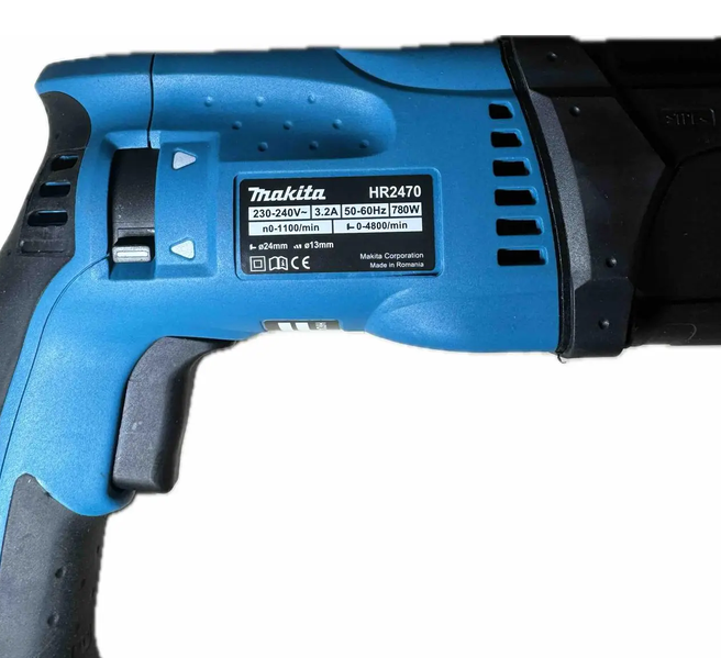 Перфоратор Makita 780 Вт SDS Plus 2.7 Дж електричний 4500 уд хв трирежимний 1100 об хв для свердління бетону 24 мм металу 13 мм дерева 32 мм довбання з реверсом антивібрацією розчіпною муфтою кейсом бурами - зображення 7