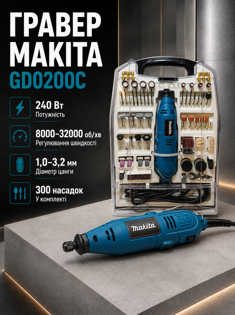 Гравер Makita 240 Вт дремель электрический 8000 32000 об мин мини дрель прямая шлифмашина сетевая патрон 1 3.2 мм для гравировки резки сверления шлифовки с регулировкой скорости 7 цангами 300 насадками кейсом - Фото 1 Гравер Makita 240 Вт дремель электрический 8000 32000 об мин мини дрель прямая шлифмашина сетевая патрон 1 3.2 мм для гравировки резки сверления шлифовки с регулировкой скорости 7 цангами 300 насадками кейсом - изображение 1