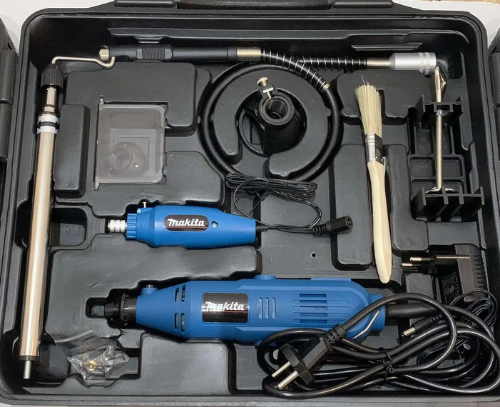 Гравер Makita GD0603 240 Вт электрический прямой шлифовальный инструмент 28000 об мин сетевой 220 В с цангой 3.2 мм регулировкой скорости мини гравером 12 В набором 236 насадок гибким валом для гравировки резки сверления шлифовки в кейсе - изображение 3