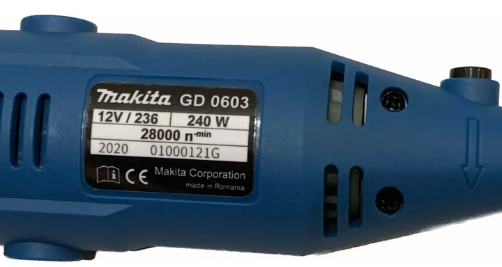 Гравер Makita GD0603 240 Вт электрический прямой шлифовальный инструмент 28000 об мин сетевой 220 В с цангой 3.2 мм регулировкой скорости мини гравером 12 В набором 236 насадок гибким валом для гравировки резки сверления шлифовки в кейсе - изображение 5