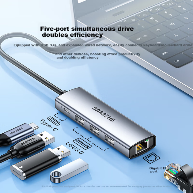 Док-станція Sanze HWK1-Q 5 в 1 USB 3.0 золотиста - зображення 6