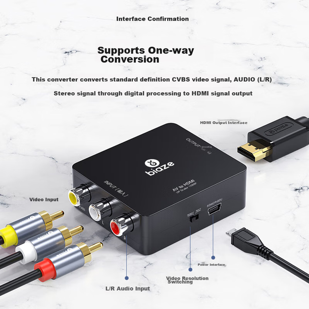 Конвертер Biaze AV-HDMI 3 RCA на HDMI 1920x1080 - Фото 2 Конвертер Biaze AV-HDMI 3 RCA на HDMI 1920x1080 - изображение 2