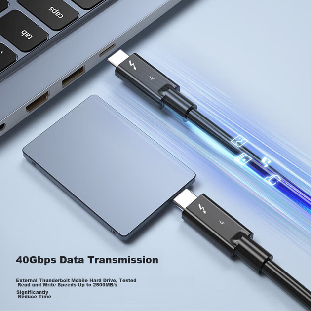 Кабель Kaiboer US004 USB Type-C - USB Type-C Thunderbolt 4 8K 60 Гц 2 м - Фото 3 Кабель Kaiboer US004 USB Type-C - USB Type-C Thunderbolt 4 8K 60 Гц 2 м - изображение 3