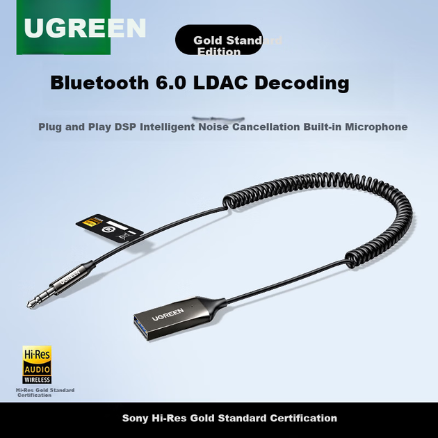 Автомобильный аудиоресивер UGREEN BT525 Bluetooth 6.0 синьо-золотистый - изображение 2