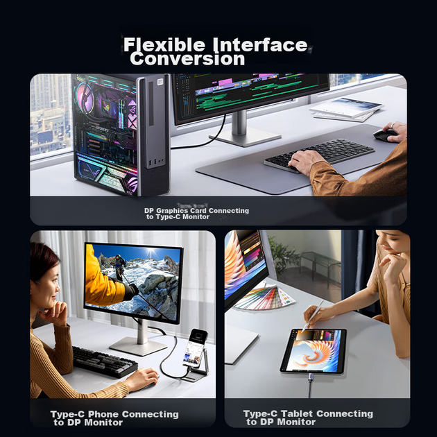 Кабель Ugreen CM556 USB Type-C - DisplayPort DisplayPort 1.4 8K 60 Гц 1.5 м - Фото 5 Кабель Ugreen CM556 USB Type-C - DisplayPort DisplayPort 1.4 8K 60 Гц 1.5 м - изображение 5