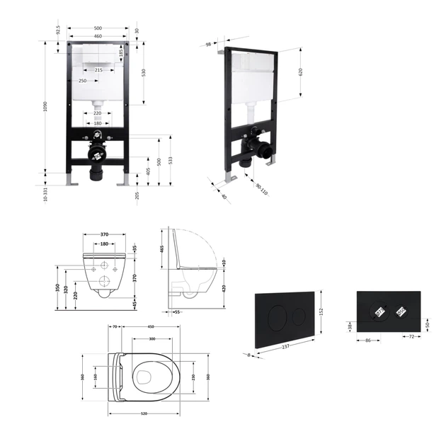 Готовое решение Qtap для ванной комнаты: подвесной унитаз Robin Ultra Quiet 520x365x365 + комплект инсталляции Standard (круглая кнопка Black) - изображение 2