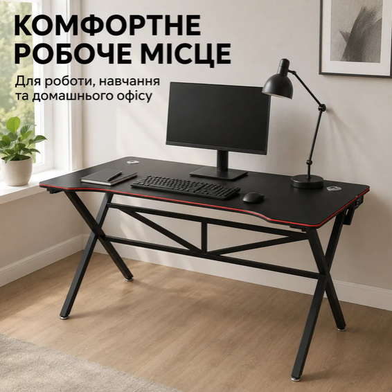 Компьютерный стол 120х60 см геймерский игровой прямой 73 см письменный для ПК ноутбука монитора работы обучение стримингу с металлическим каркасом кабель менеджментом - изображение 10