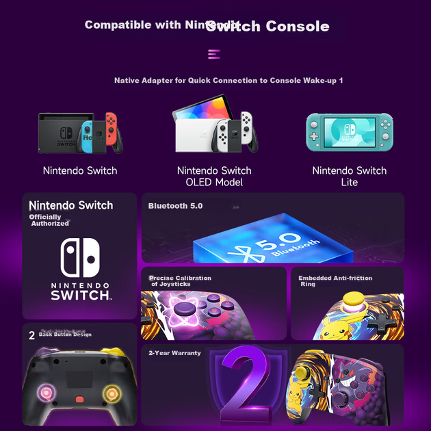 Беспроводной геймпад PowerA Pikachu vs Gengar Nintendo Switch/Nintendo Switch 2 (NSGP0420-01) - изображение 3