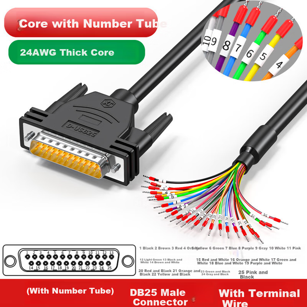 Кабель JUXIN D2524MHS01 DB25 - свободный провод 24 AWG 1 м - изображение 2