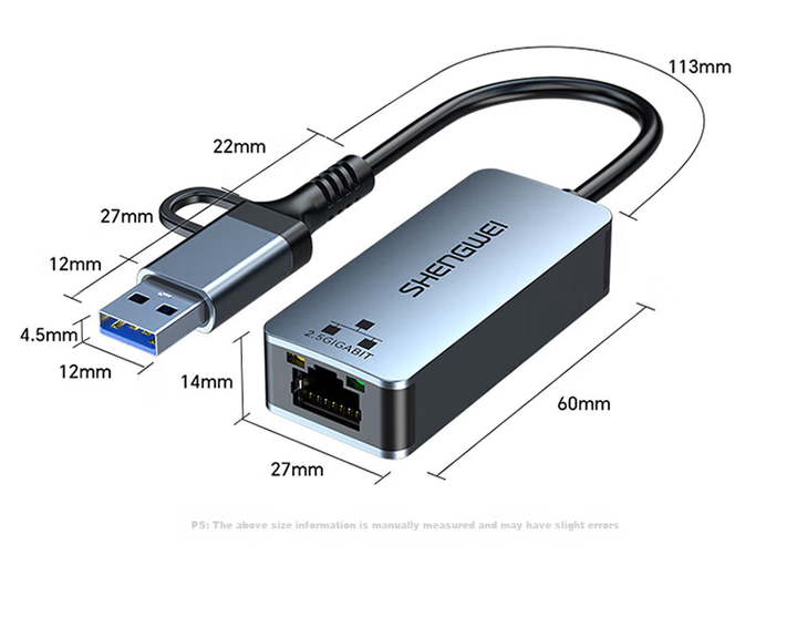 Сетевой адаптер Shengwei EUR0007J / USB 3.0 + USB Type-C / 2.5 Гбит/с Ethernet - изображение 8